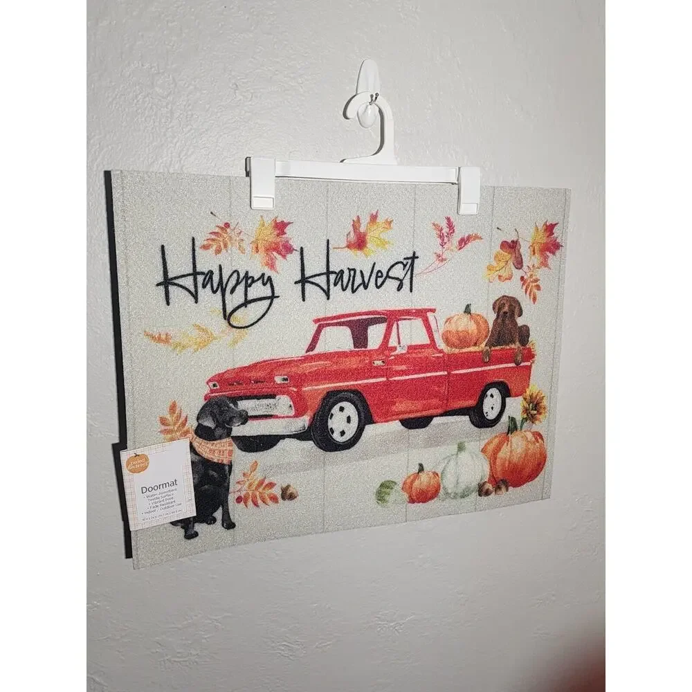 Perfect Harvest Fall Doormat Rug Dogs Pumpkins Indoor/Outdoor 18”x24”New